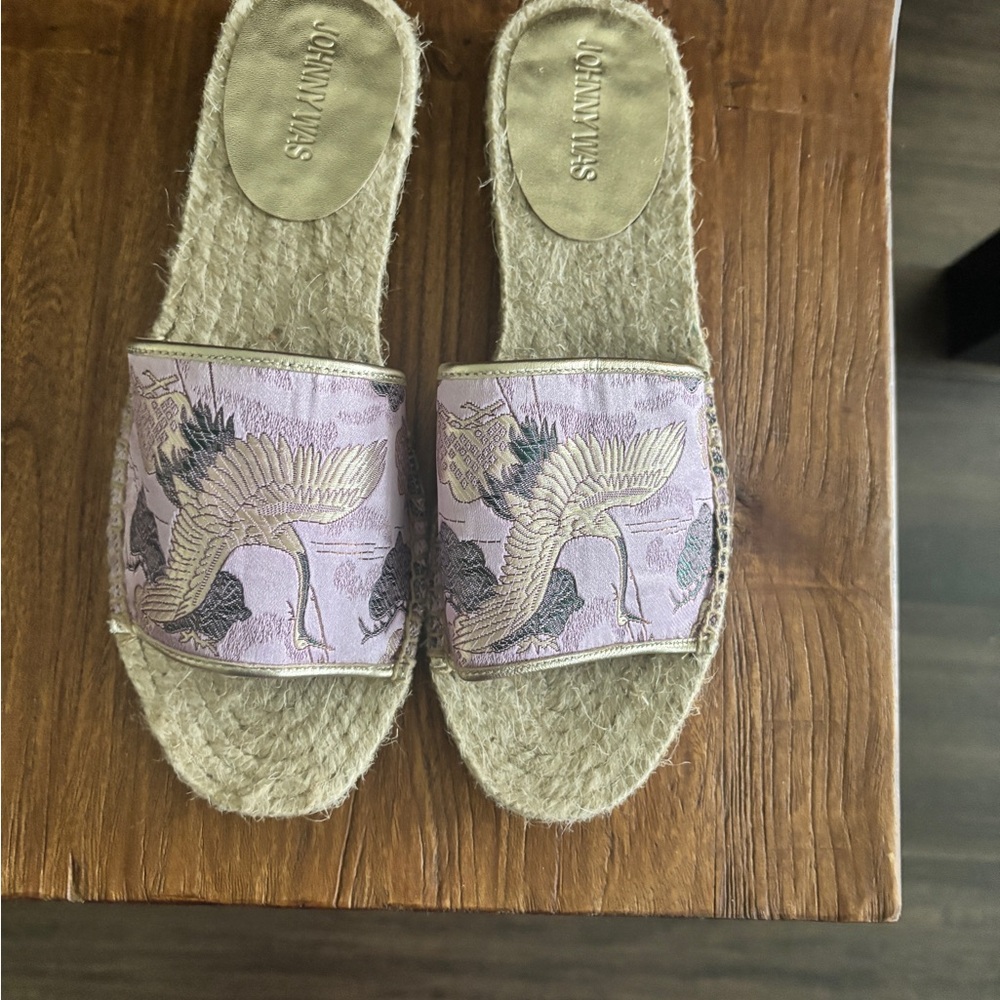 Johnny Was Pink Embroidered Crane Slide Sandals - Picture 5 of 8